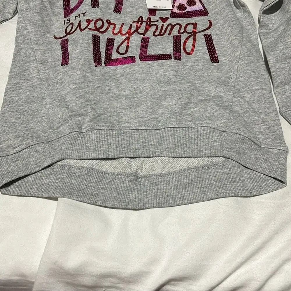 Gymboree S grey hi low sweatshirt pizza is my everything sequin sweatshirt nwt